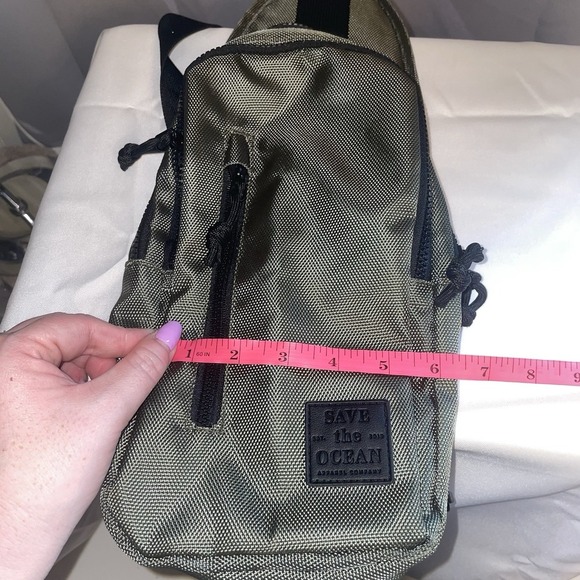 SAVE THE OCEAN SUSTAINABLE SLING BAG OLIVE GREEN CROSSBODY PURSE - Picture 11 of 14